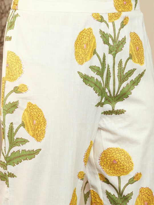 Women's Floral Printed Pure Cotton Straight Kurta With Trousers