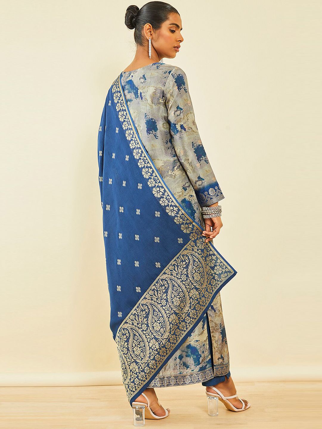 Dhiyona SO Women's Ethnic Motifs Printed Beads and Stones Kurta with Trousers & Dupatta