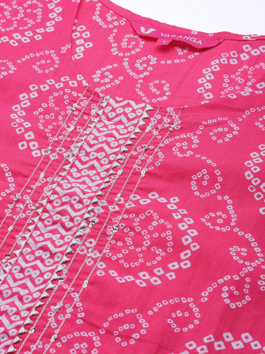 Dhiyona VA Women's Pink Bandhani Printed Gotta Patti Pure Cotton Kurta with Trousers & With Dupatta