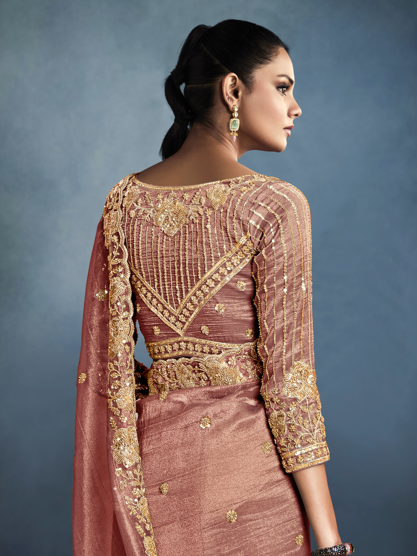 Dhiyona KM Women Tissue Embroidered Fancy Heavy Border Saree
