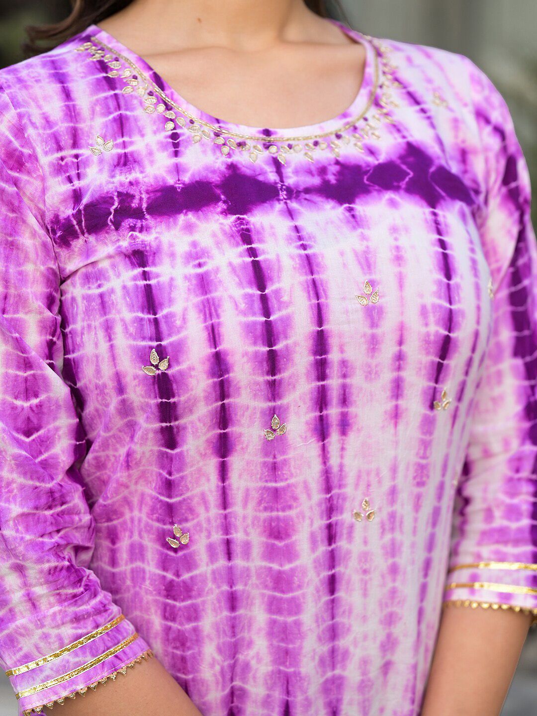 Dhiyona VA Women's Dyed Regular Gotta Patti Pure Cotton Kurta with Palazzos & With Dupatta