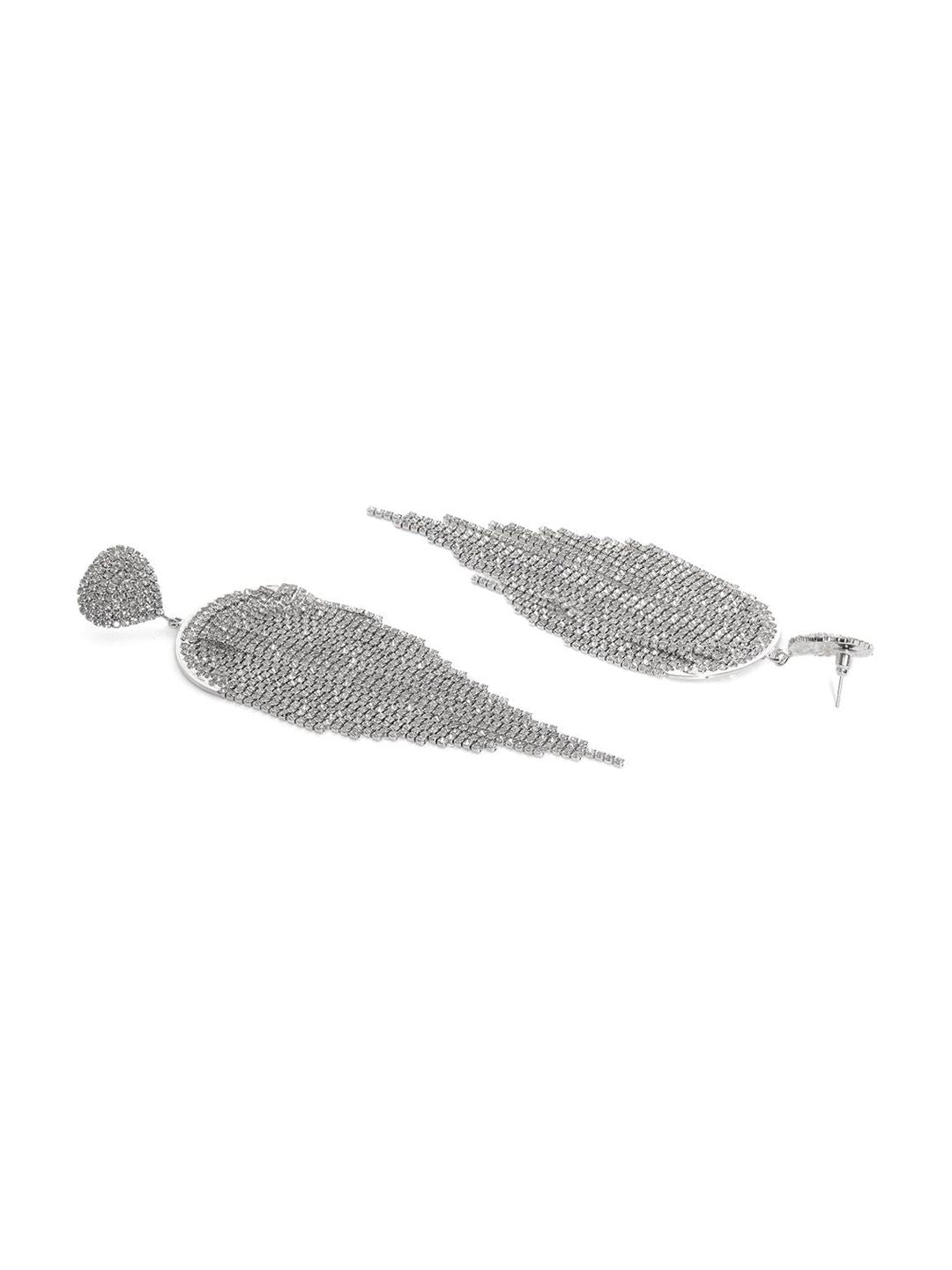Dhiyona RJ Women's Rhodium Plated Multilayered Drop Earrings