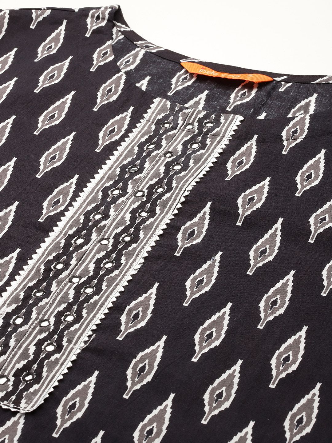 Dhiyona IE Printed Mirror Work Pure Cotton Kurta With Palazzos & Dupatta