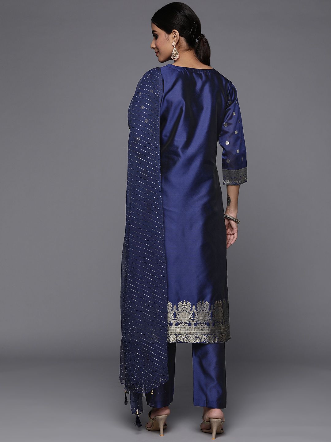 Dhiyona VA Women's Blue Kurta with Trousers & With Dupatta