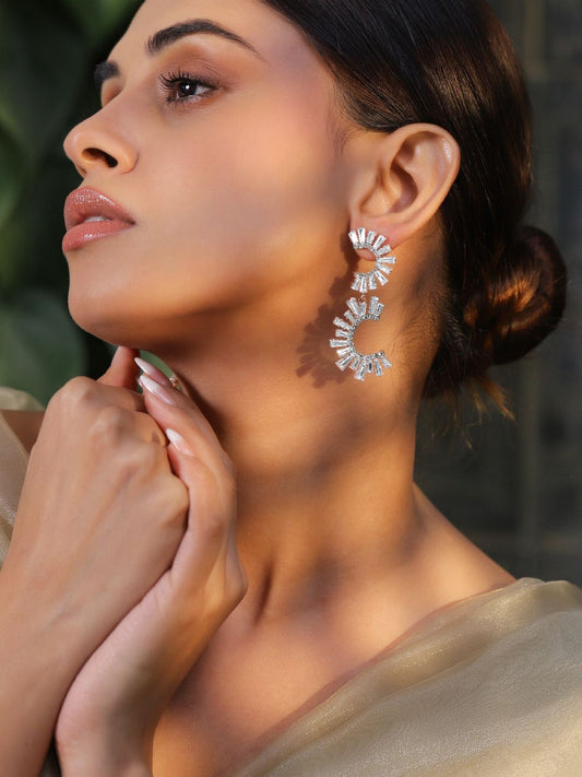 Dhiyona RJ Women's Dhiyona RJ Women's18K Gold-Plated Curved Crystal Stone Studded Contemporary Shaped Drop Earrings