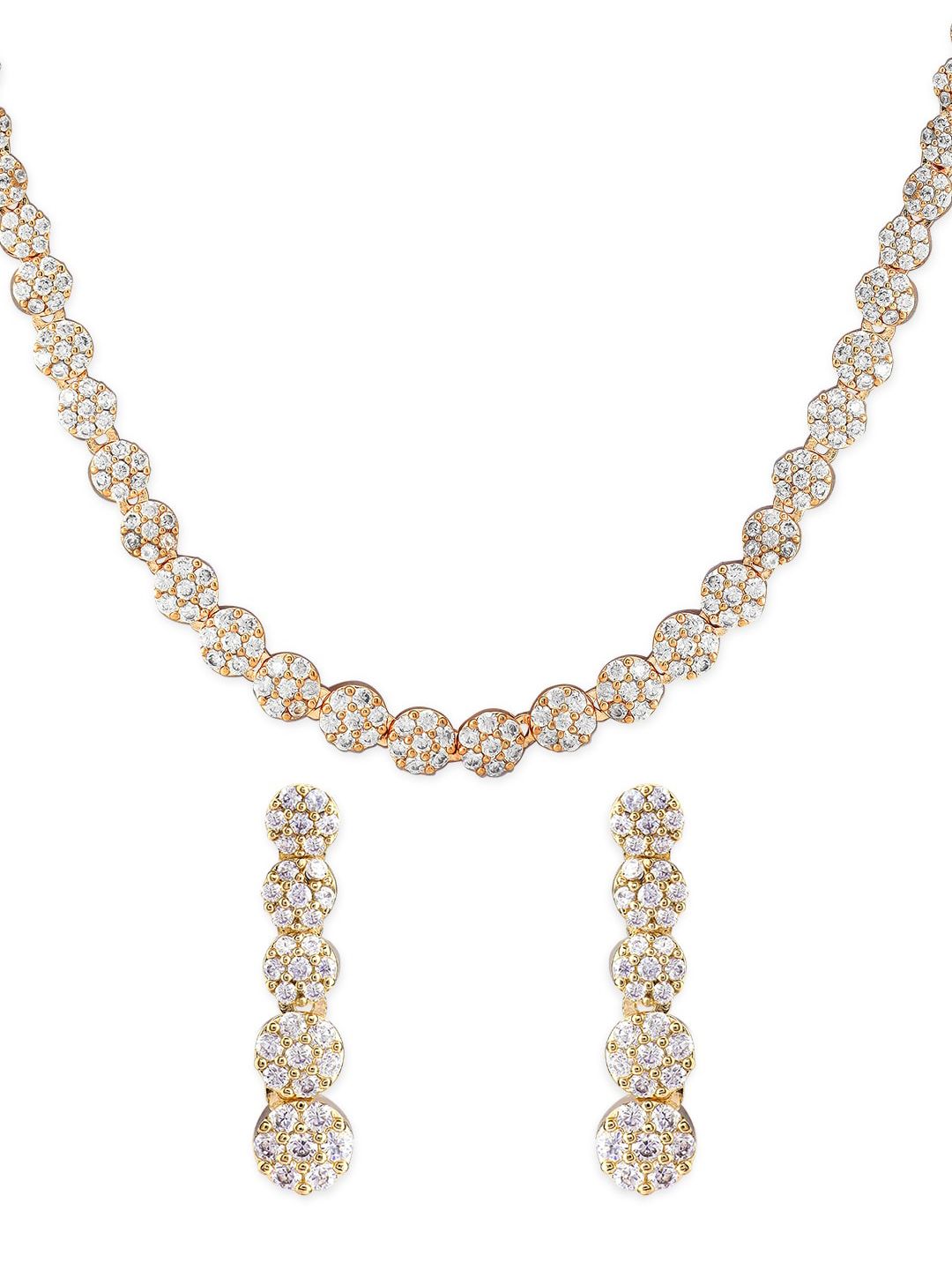 Dhiyona RJ Women's 22K Gold-Toned White AD Studded Jewellery Set