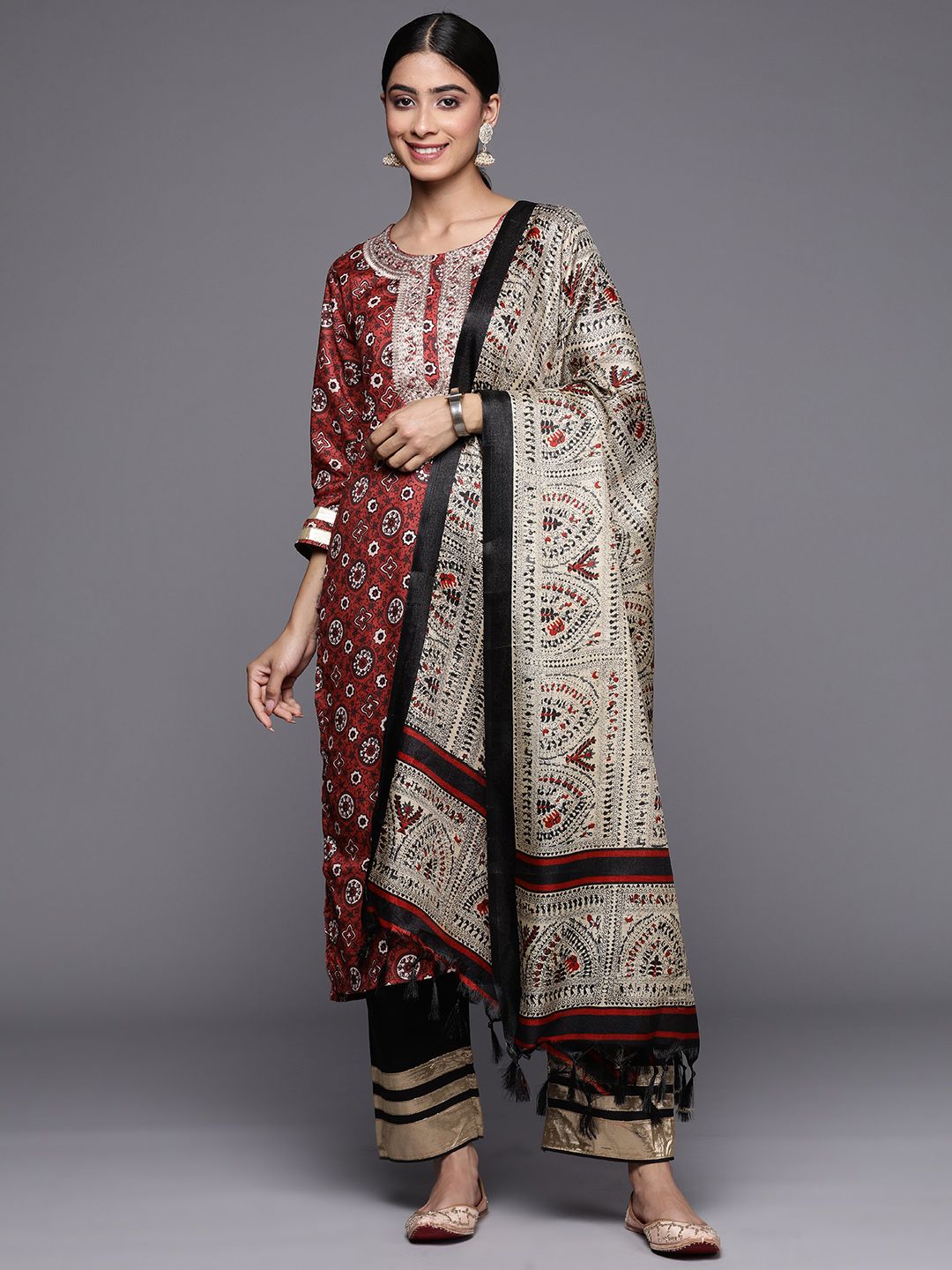 Dhiyona VA Women'sEthnic Motifs Printed Regular Kurta With Palazzos & Dupatta