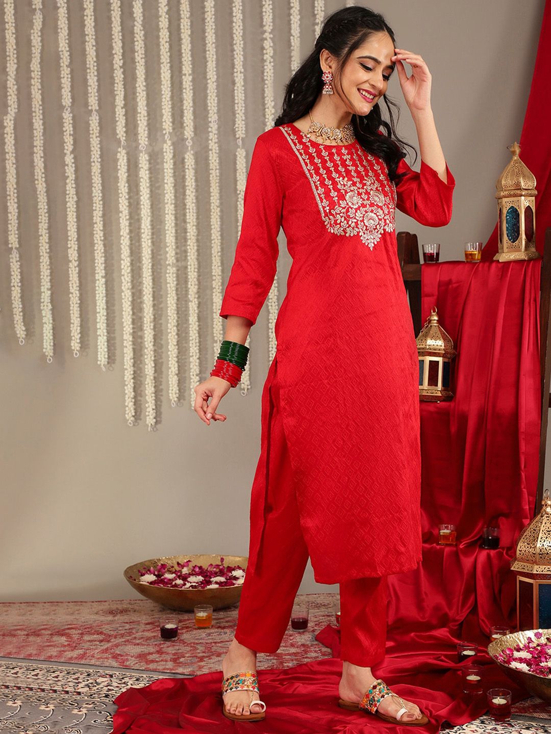 Dhiyona VA Women's Jaquard Kurta Set With Printed Patola Dupatta