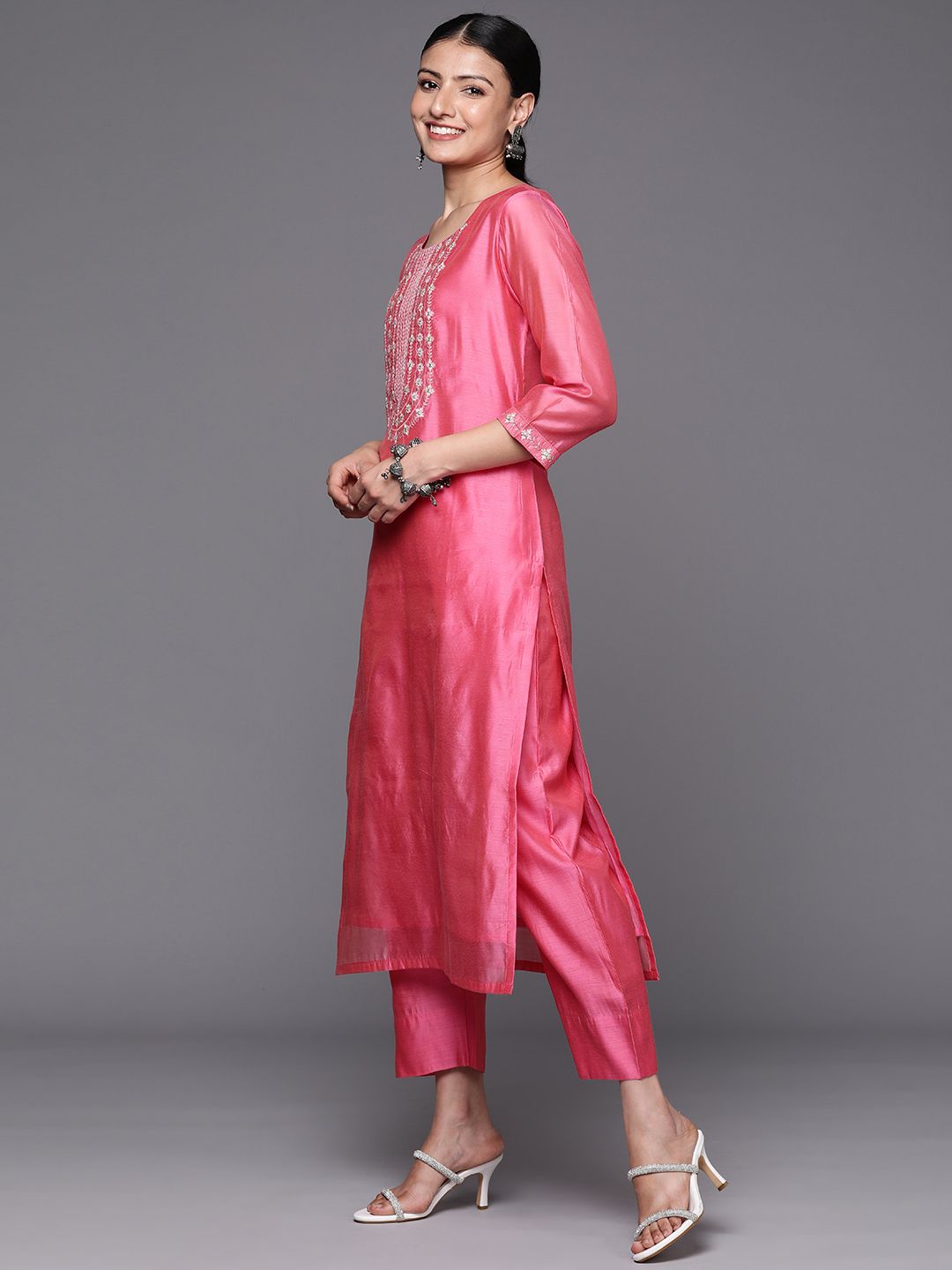 Dhiyona VA Women's Pink Yoke Design Kurta with Trousers & With Dupatta