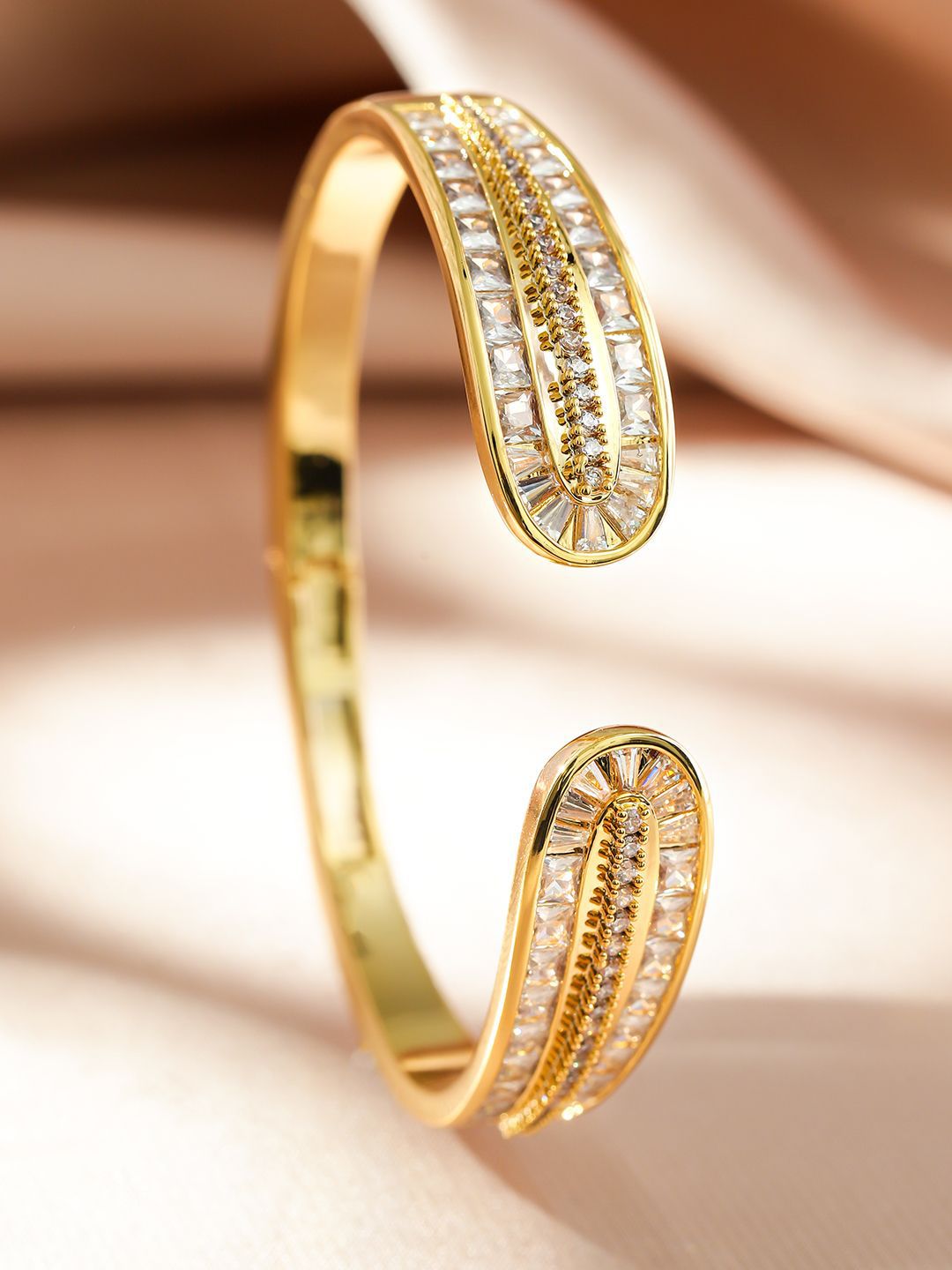 Dhiyona RJ Women's 22K Gold-Plated Openable Bracelet with Cubic Zirconia Detailing