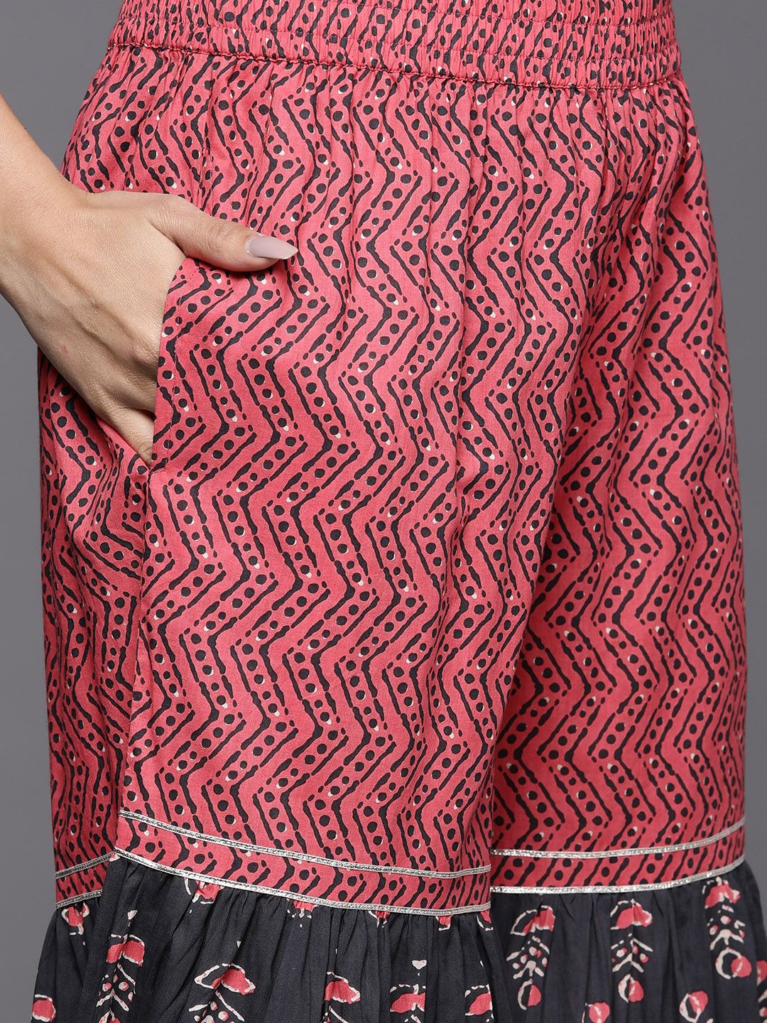 Dhiyona VA Women's Grey Ethnic Motifs Printed Kurta with Sharara