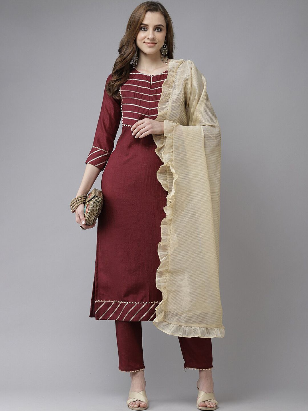 Yoke Design Gotta Patti Kurta with Trousers & With Dupatta
