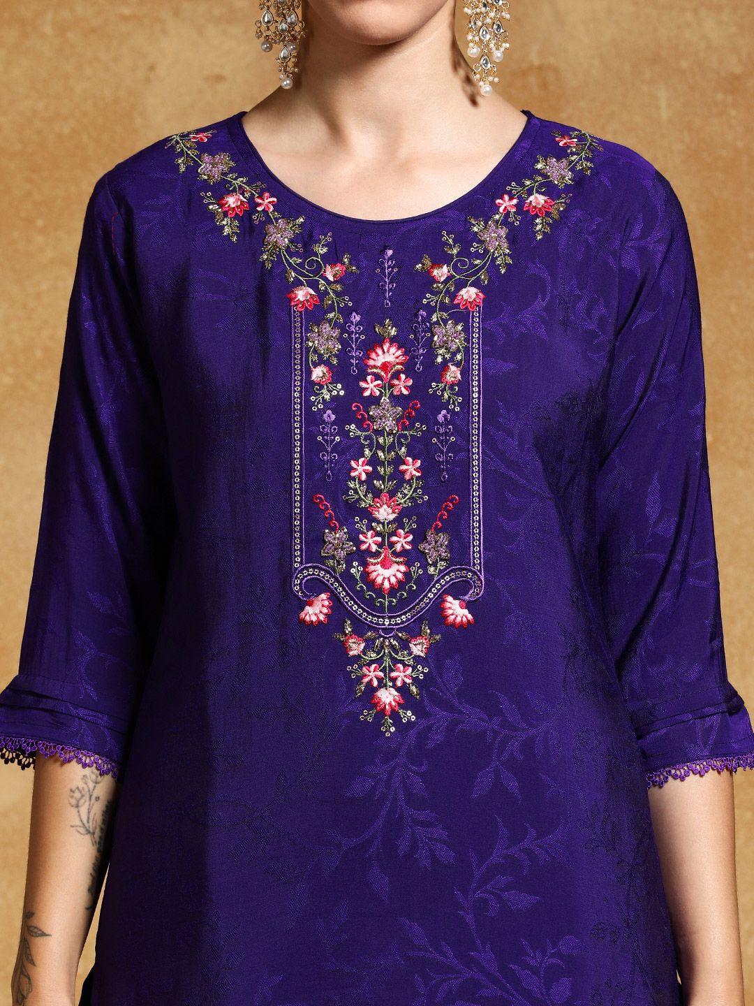 Dhiyona VA Women's Floral Embroidered Regular Kurta with Dhoti Pants & With Dupatta