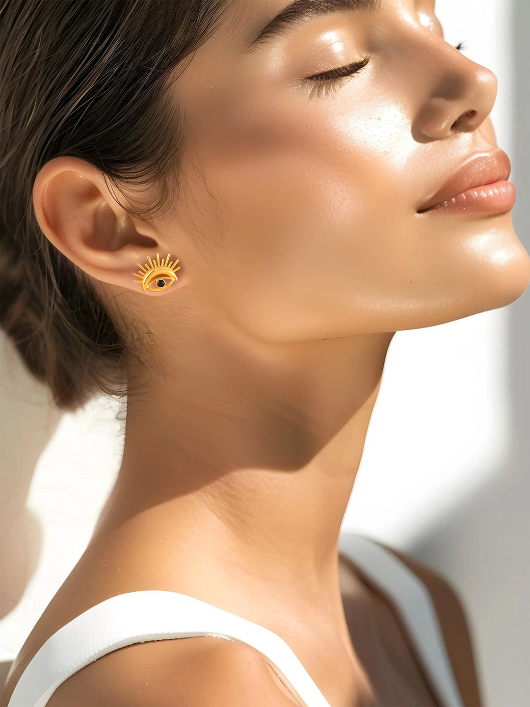 Dhiyona RJ Women's 18K Gold Plated Stainless Steel Tarnish-Free Waterproof Demi-Fine Evil Eye Studs