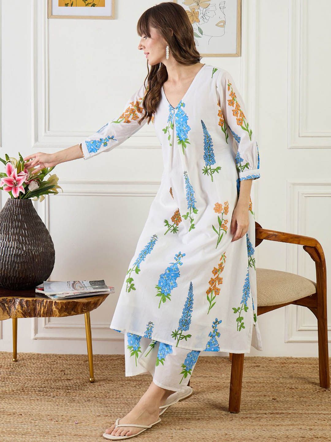 Dhiyona IE Printed Pure Cotton Tunic With Trousers Co-Ords