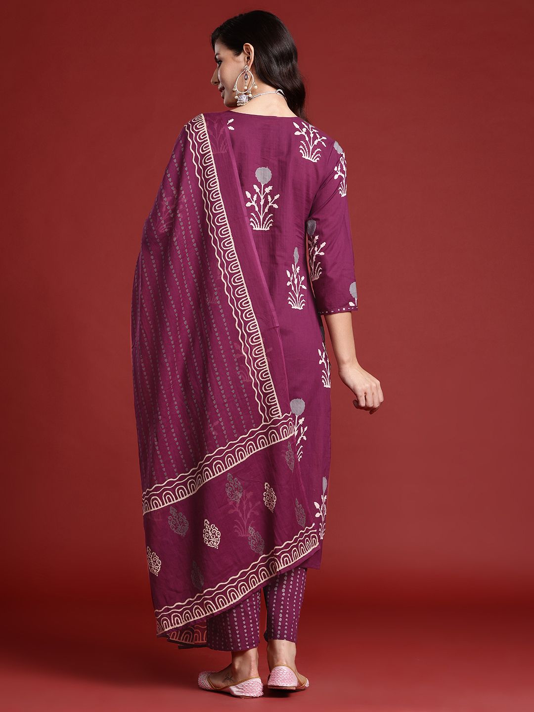 Dhiyona IE Floral Printed Pure Cotton Kurta With Trousers & Dupatta