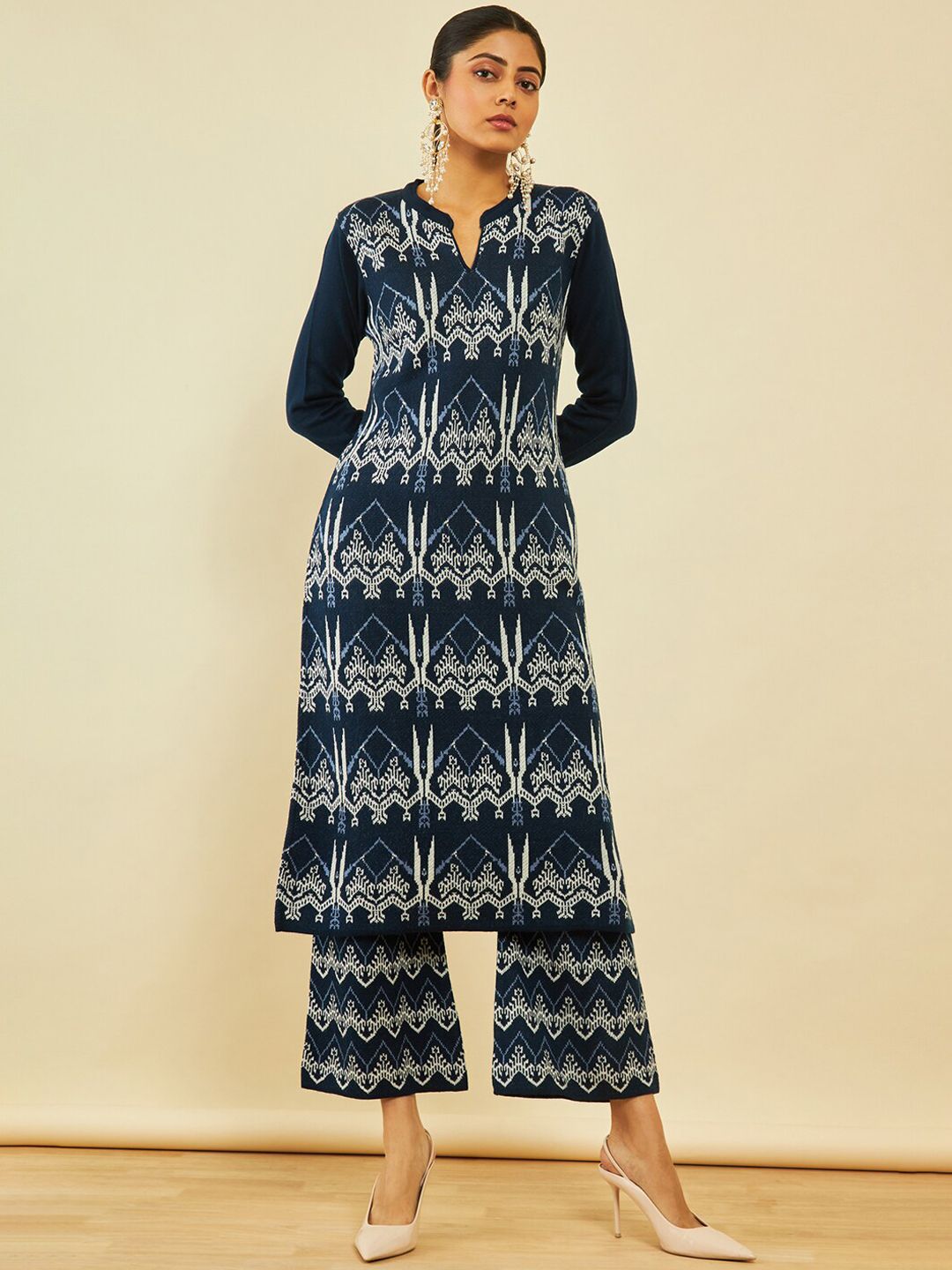 Dhiyona SO Women's Ethnic Motifs Printed Straight Acrylic Kurta With Palazzos