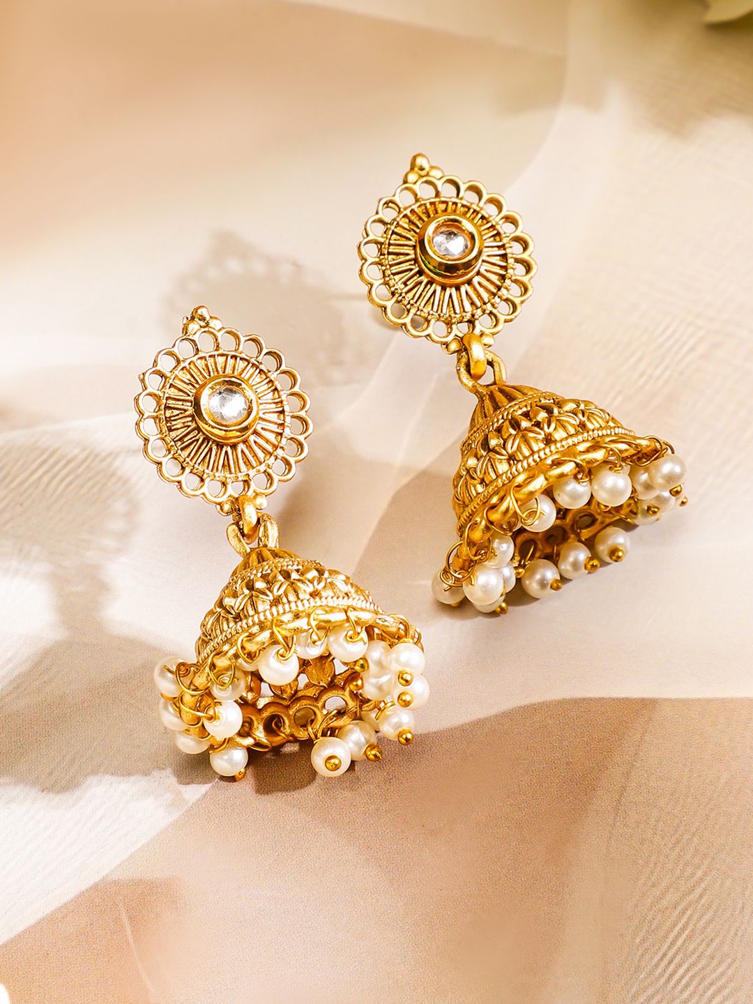 Dhiyona RJ Women's 22K Gold-Plated Pendant Jewellery Set with Golden & Pearl Beads and Ruby Red Stone