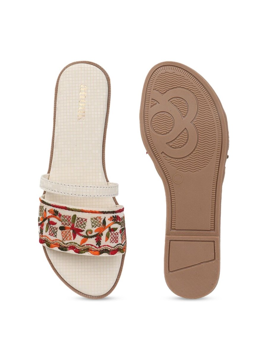Dhiyona AK Cream-Coloured Embellished Open Toe Flats