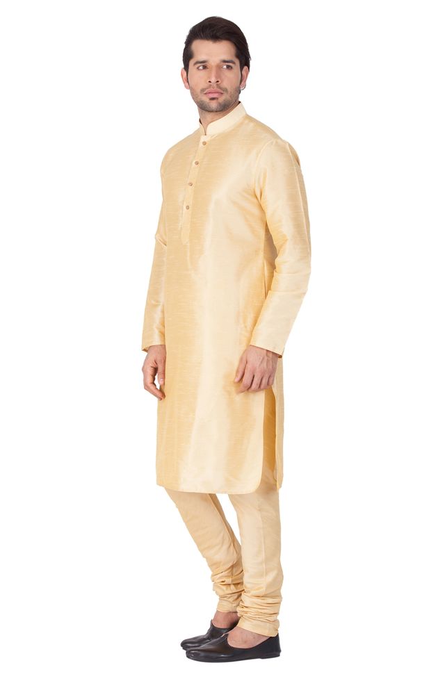Men's Gold Silk Blend Straight Kurta Pyjama Set