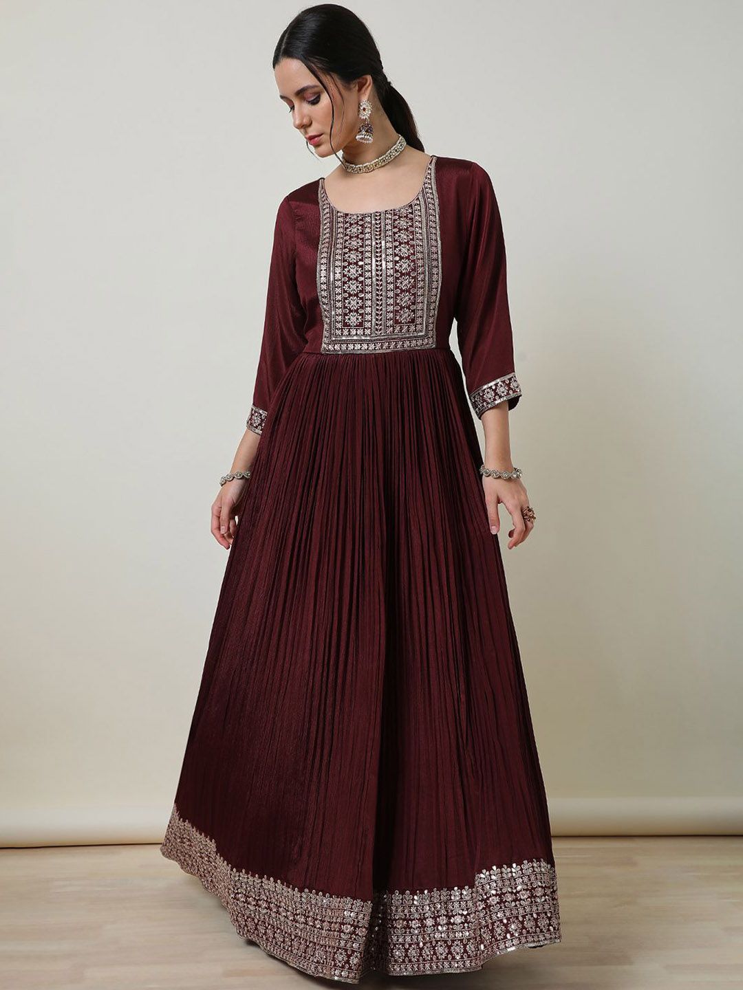 Dhiyona SO Women's Women Paisley Embroidered Angrakha Sequinned Kurta with Churidar & With Dupatta