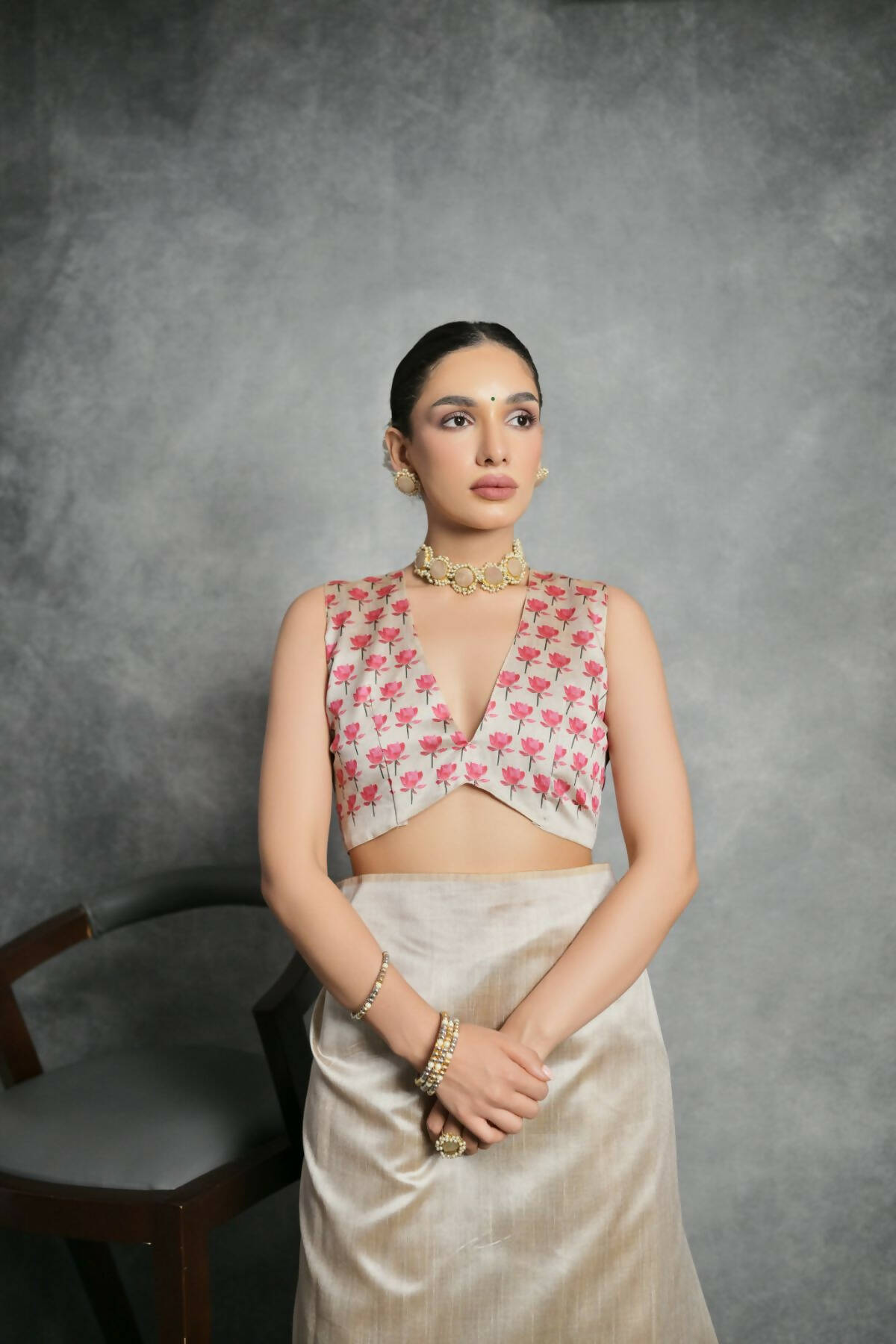 Women Yogita Lotus Cream Saree With Unstiched Blouse
