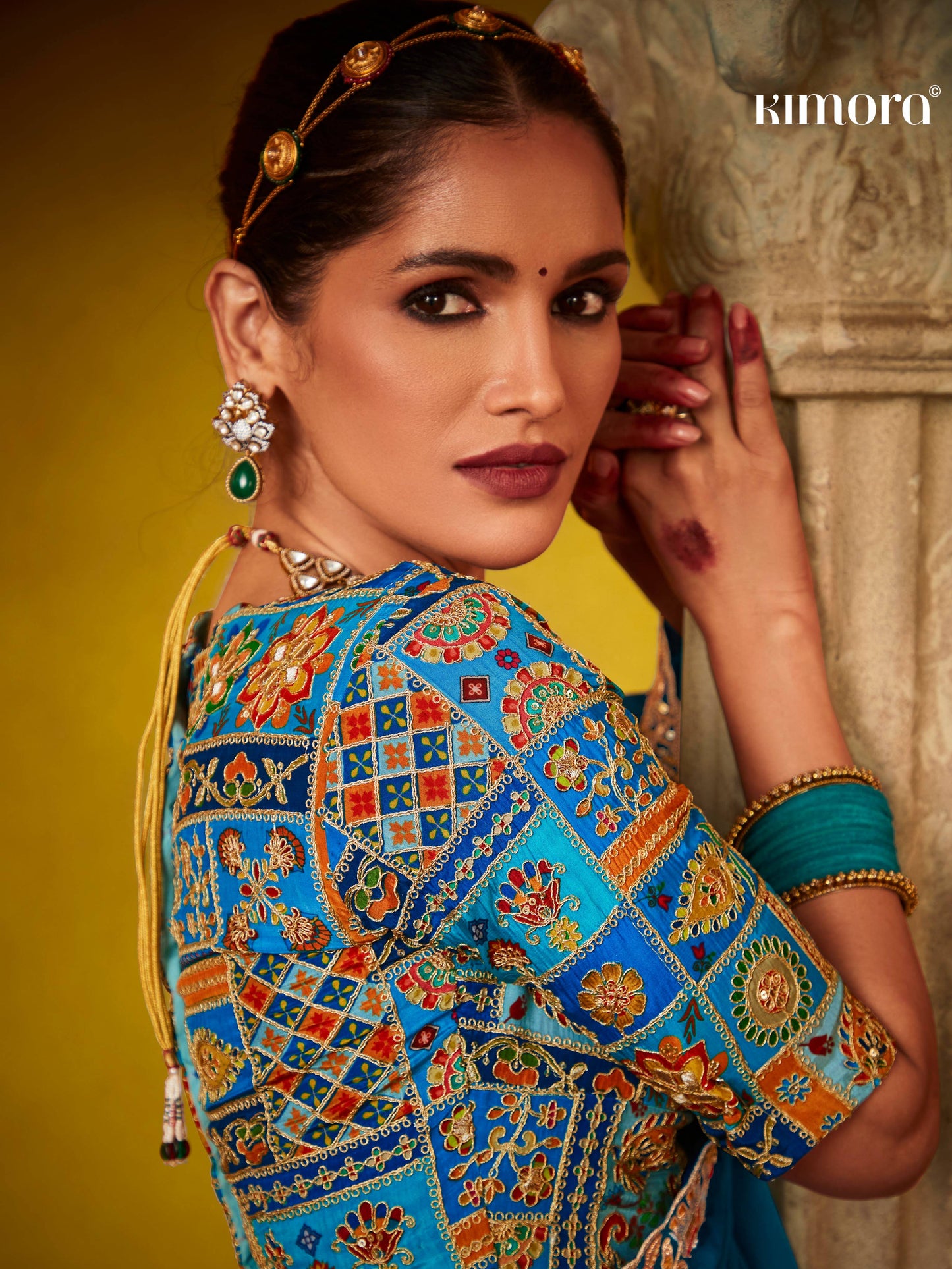 Dhiyona KM Women Regal Blue Saree With Intricately Embroidered Blouse