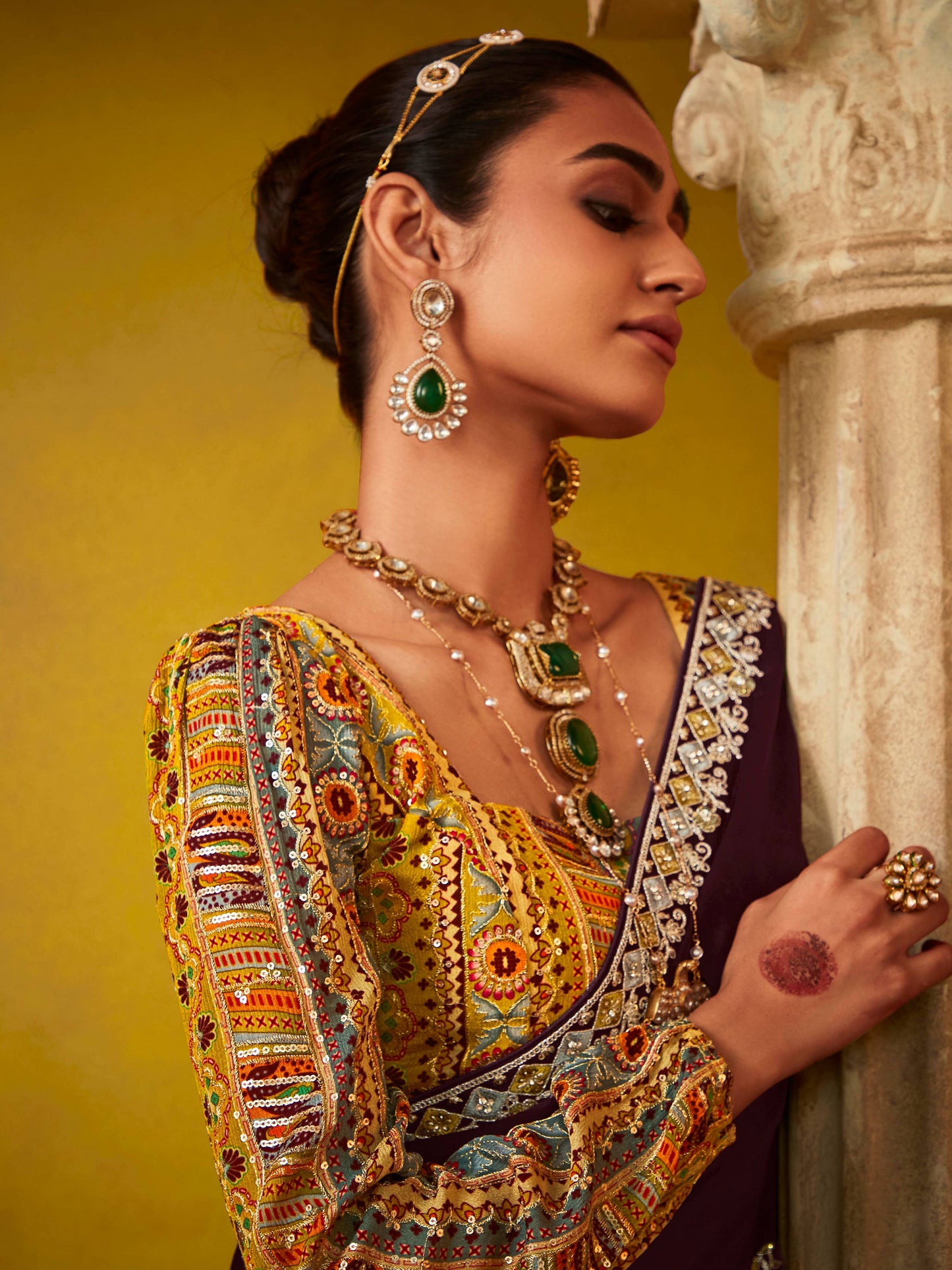 Dhiyona KM Women Wine Elegance “ Embroidered Saree With Heritage Blouse