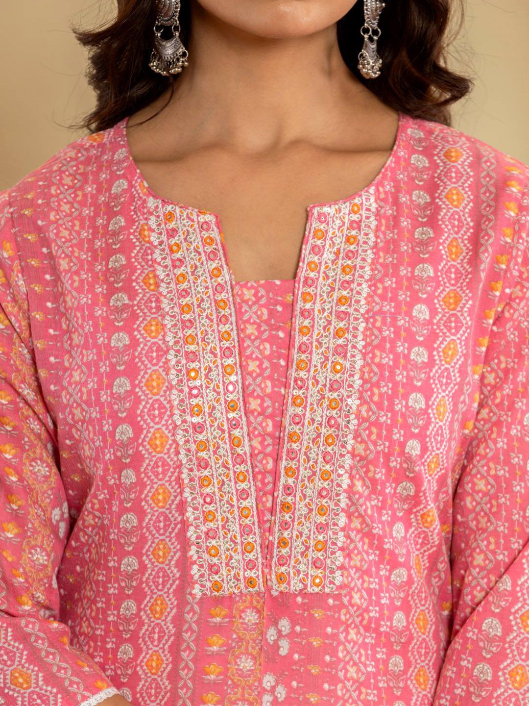 Dhiyona VA Women'sEthnic Motifs Printed Regular Mirror Work Kurta with Trousers & With Dupatta