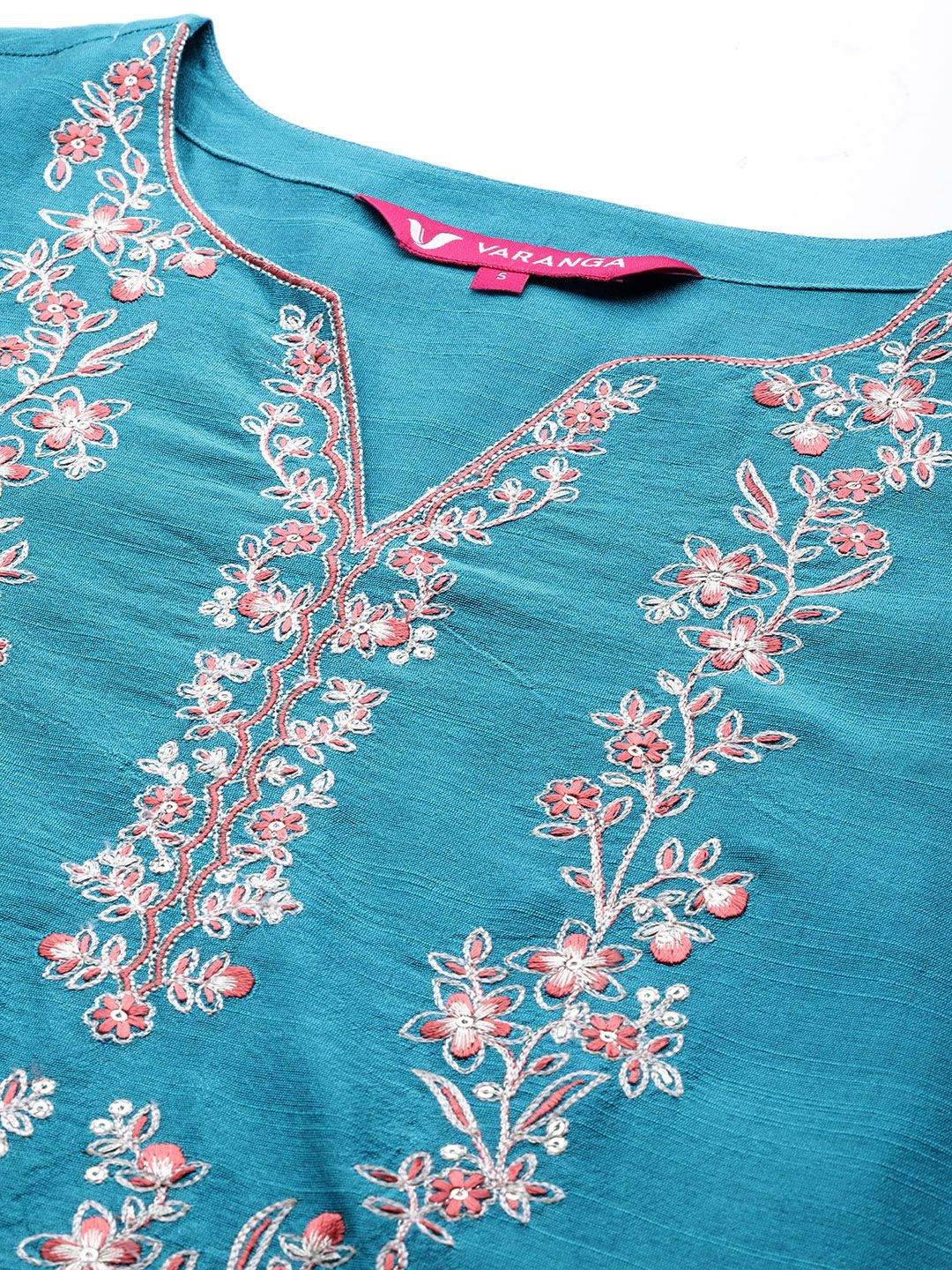 Dhiyona VA Women'sTurquoise Blue Thread Embroidered Yoke Kurta with Trouser with Printed Dupatta