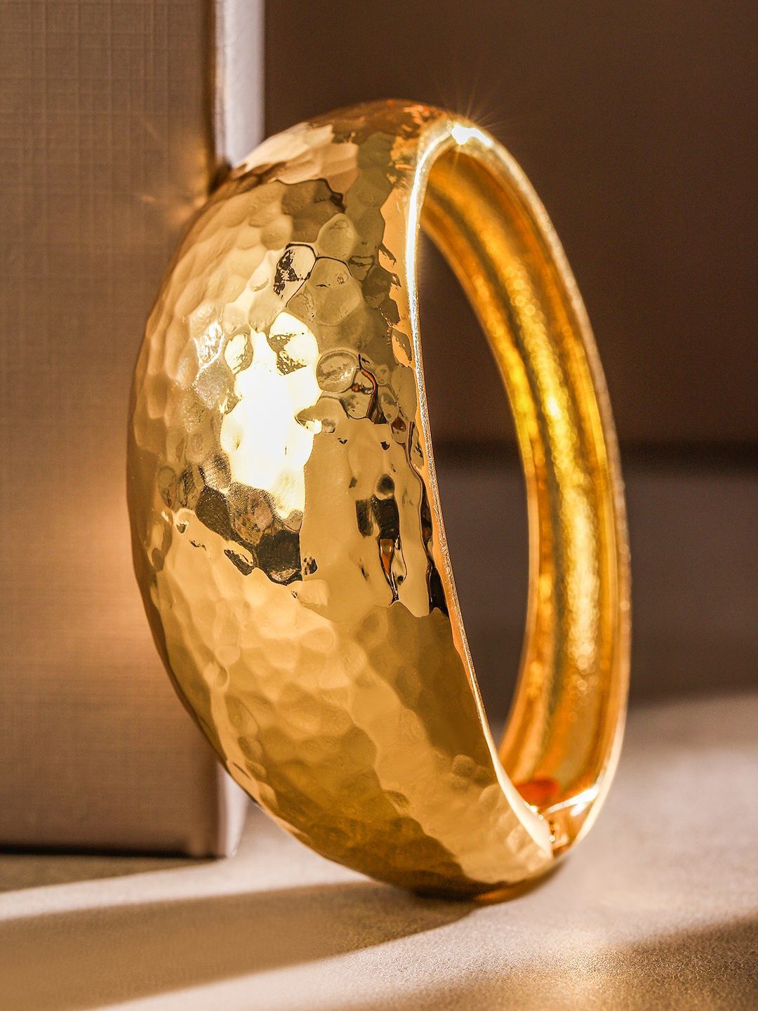 Dhiyona RJ Women's 18K Gold Plated Hammered Bangle Bold Statement Bracelet
