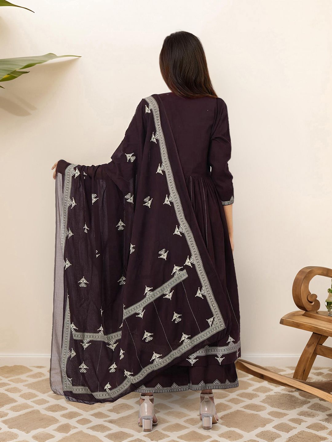 Dhiyona IS Women's Ethnic Motifs Printed Pure Cotton Kurta With Palazzos & Dupatta