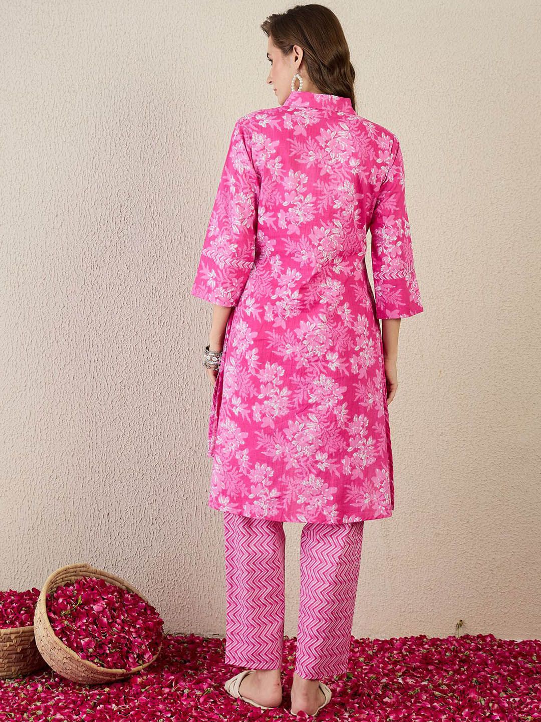 Dhiyona IE Printed Pure Cotton A-Line Tunic With Trousers Co-Ords