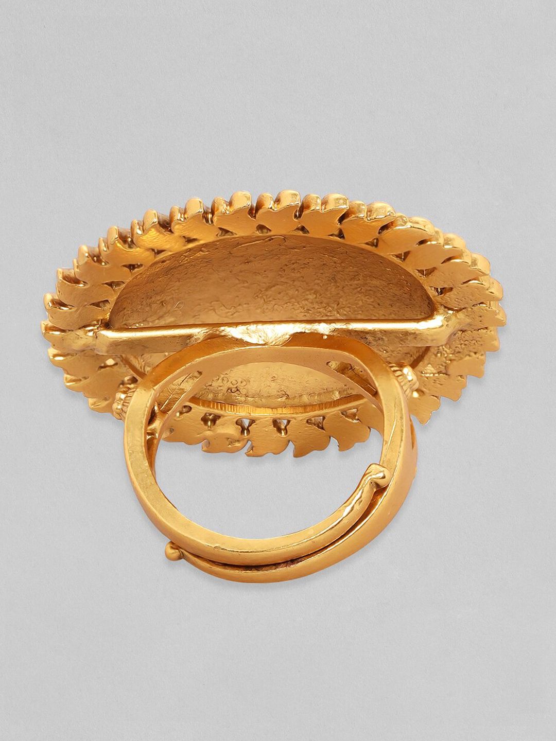 Dhiyona RJ Women's 22K Pure Gold-Plated Temple Statement Adjustable Finger Ring