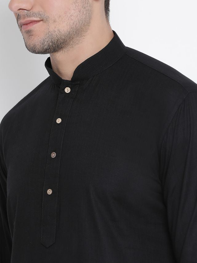 Men's Black Cotton Linen Straight Kurta Pyjama Set