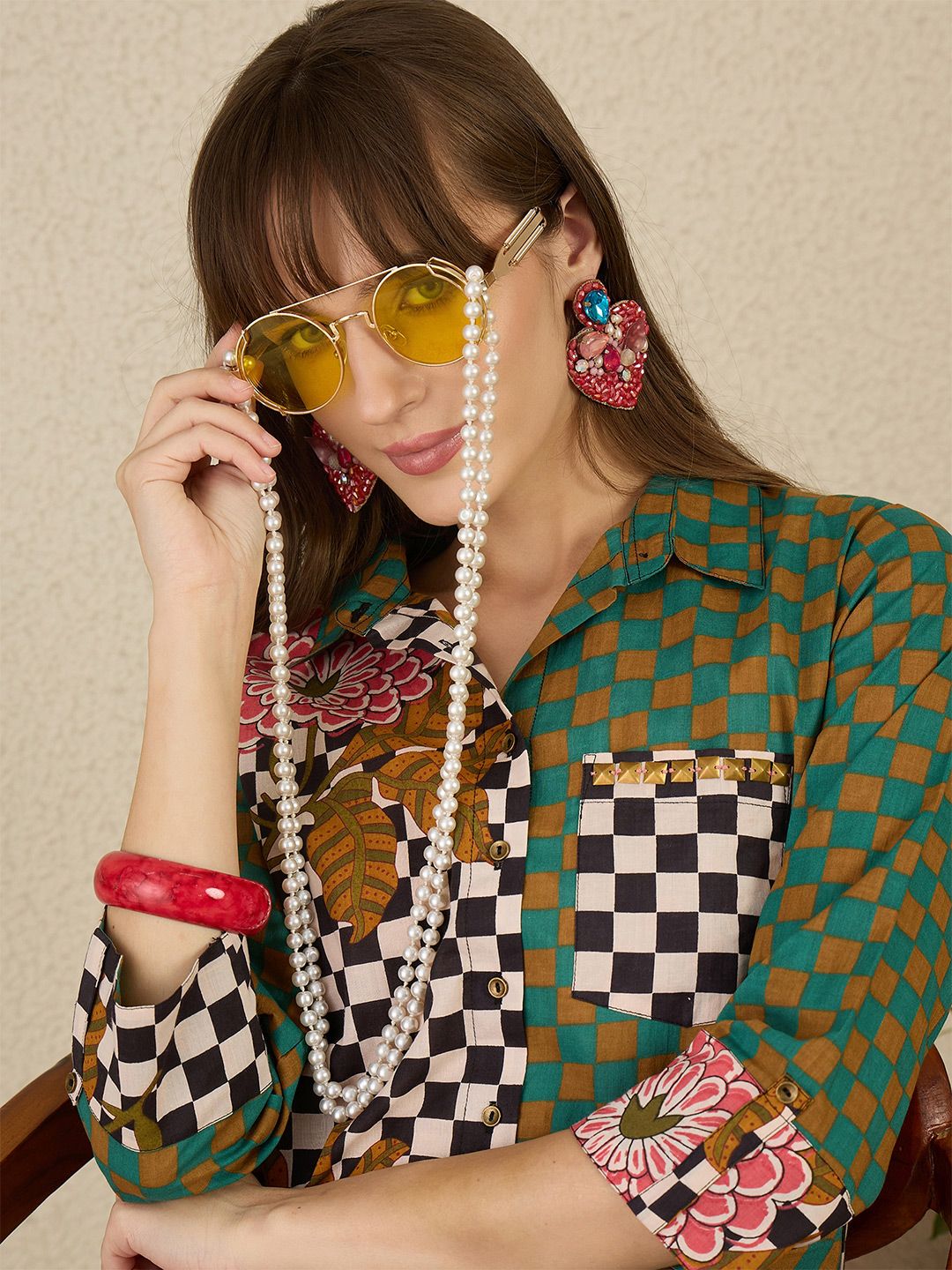 Women Checked Regular Pure Cotton Kurta with Trousers