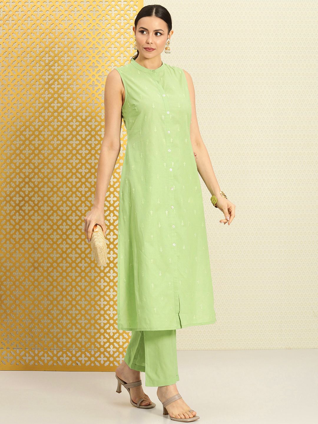 Dhiyona PD Women Women Jashn Embroidered Sequinned Pure Cotton Kurta with Trousers