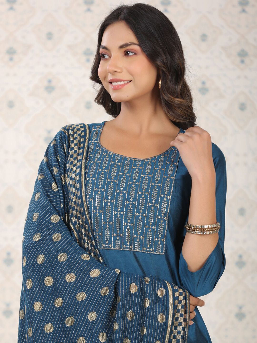 Dhiyona OD Ethnic Motifs Woven Design Straight Kurta With Trousers & Dupatta