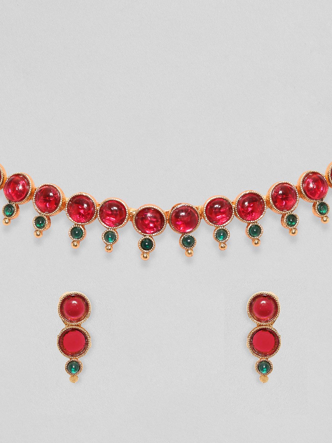 Dhiyona RJ Women's Gold-Plated Red & Green Faux Ruby & Emerald Jewellery Set