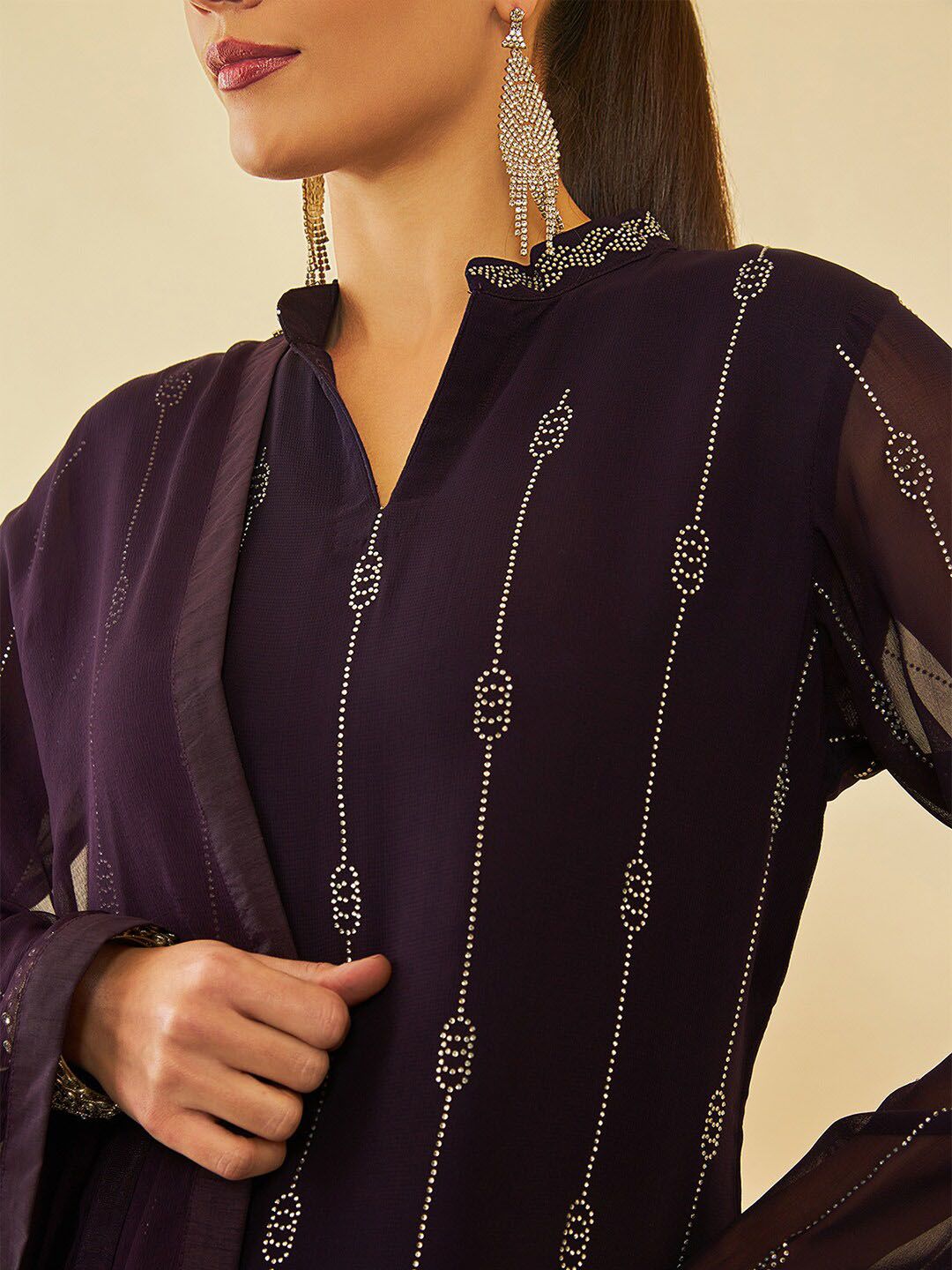Dhiyona SO Women's Ethnic Motifs Regular Beads and Stones Kurta with Dhoti Pant & With Dupatta