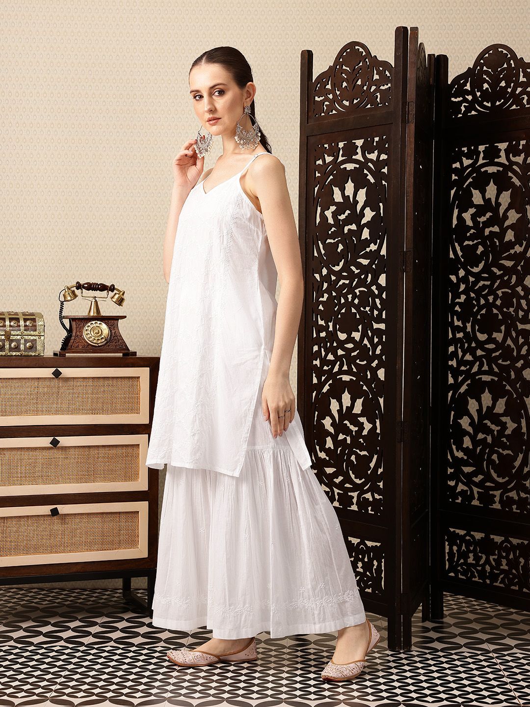 Dhiyona PD Women Floral Embroidered Pure Cotton Jashn Kurta with Sharara & Dupatta