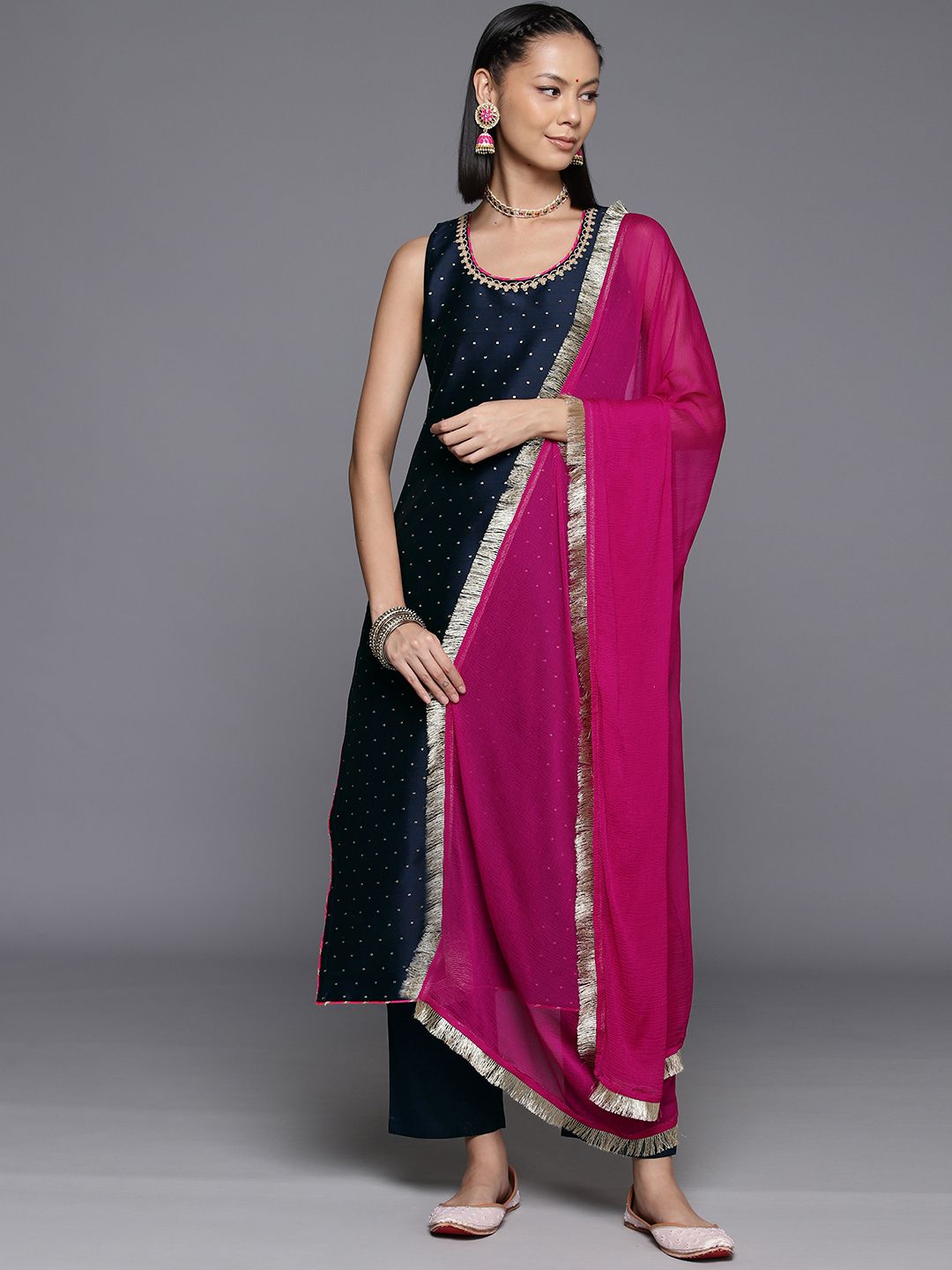Dhiyona VA Women's Self Design Kurta with Trousers & Dupatta.