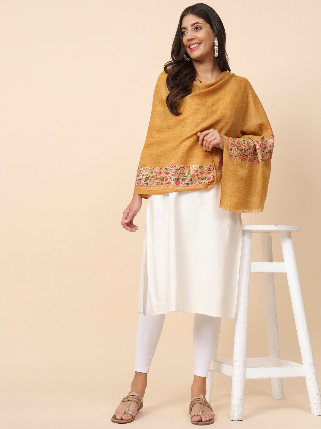 Dhiyona PA Floral Embroidered Pure Wool Shawl
