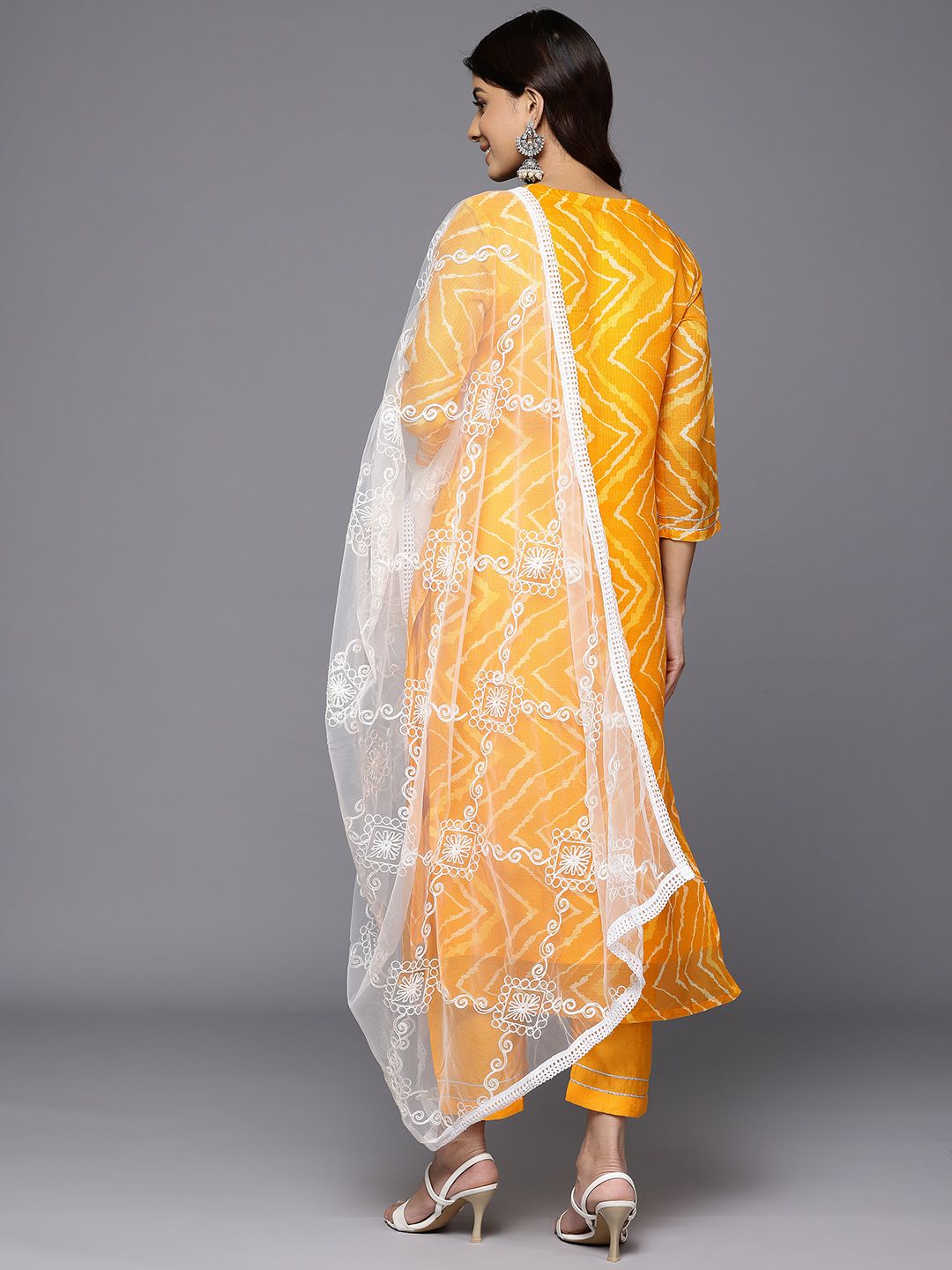 Dhiyona VA Women'sPrinted Thread Work Sequinned Kurta With Trousers & Dupatta