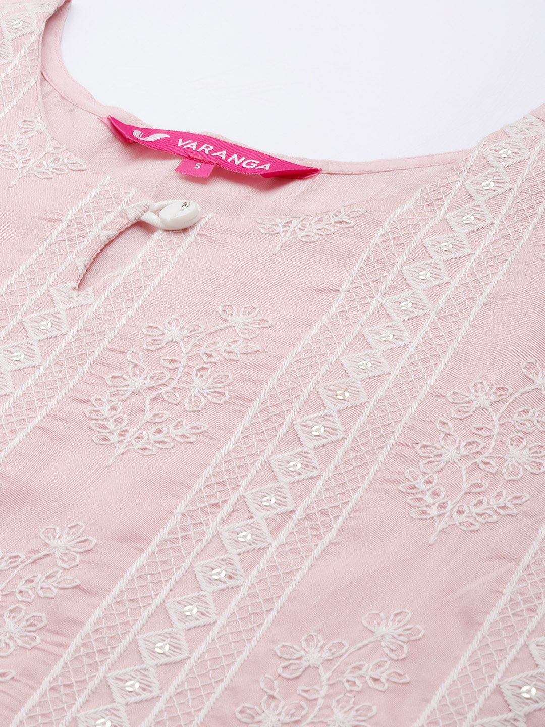 Dhiyona VA Women's Peach-Coloured Floral Embroidered Chikankari Chanderi Cotton Kurta Set