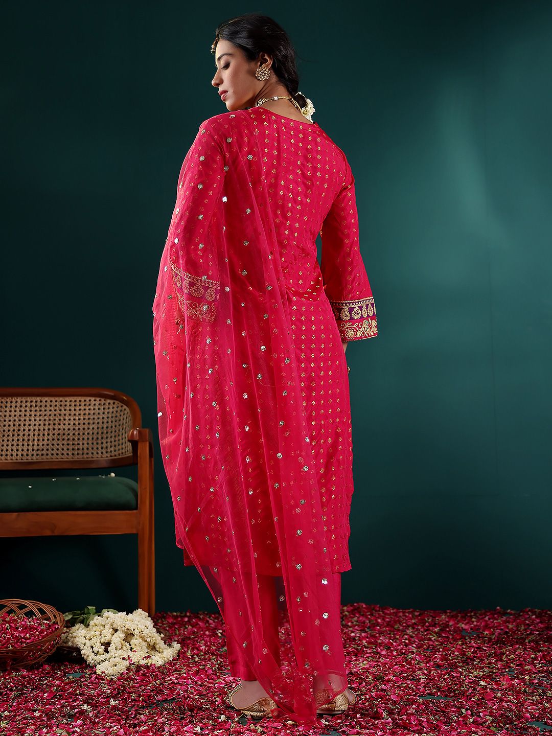 Dhiyona VA Women's Embroidered Regular Kurta with Trousers & With Dupatta