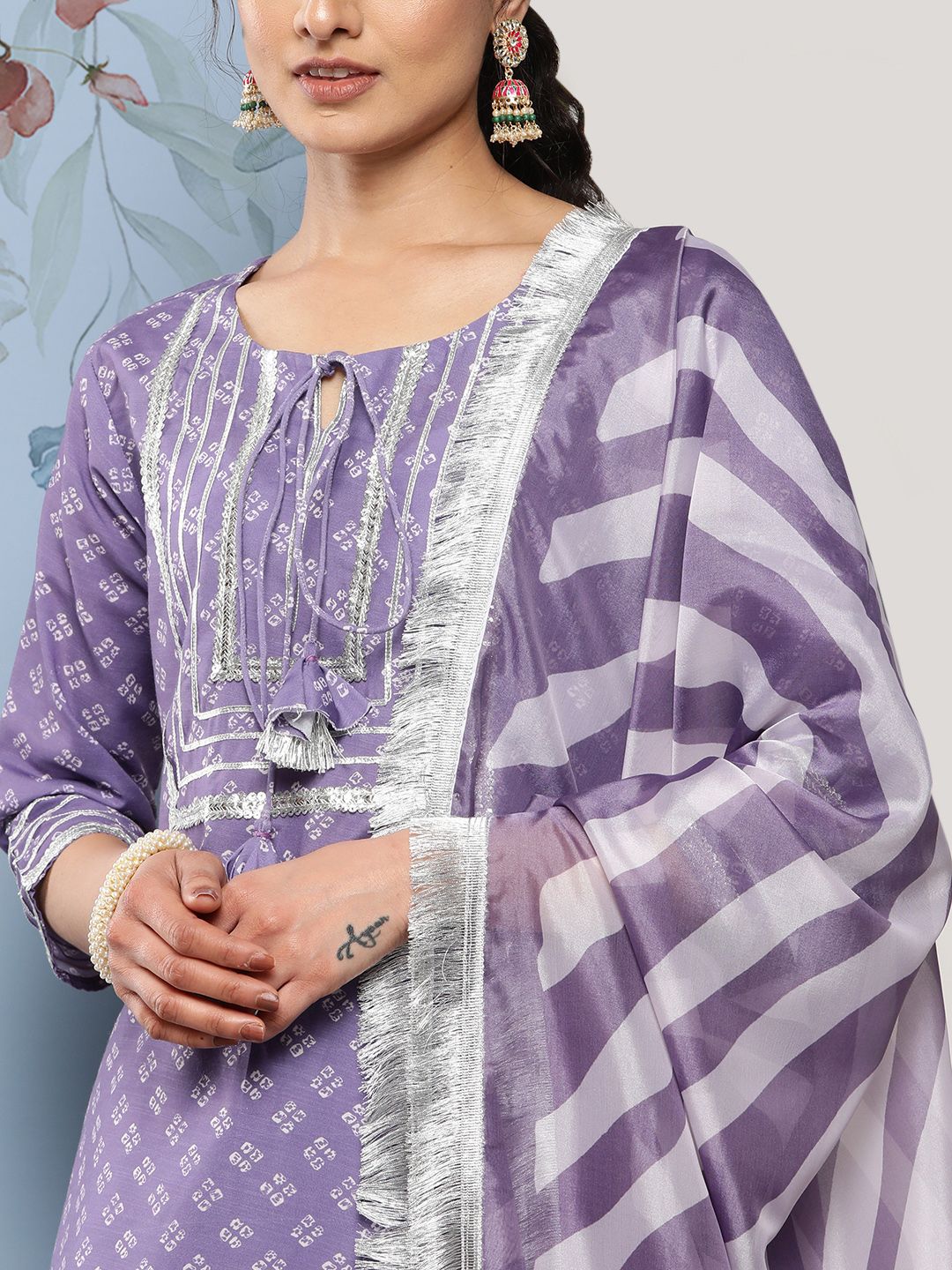Dhiyona VA Women's Bandhani Printed Kurta With Trousers & Dupatta