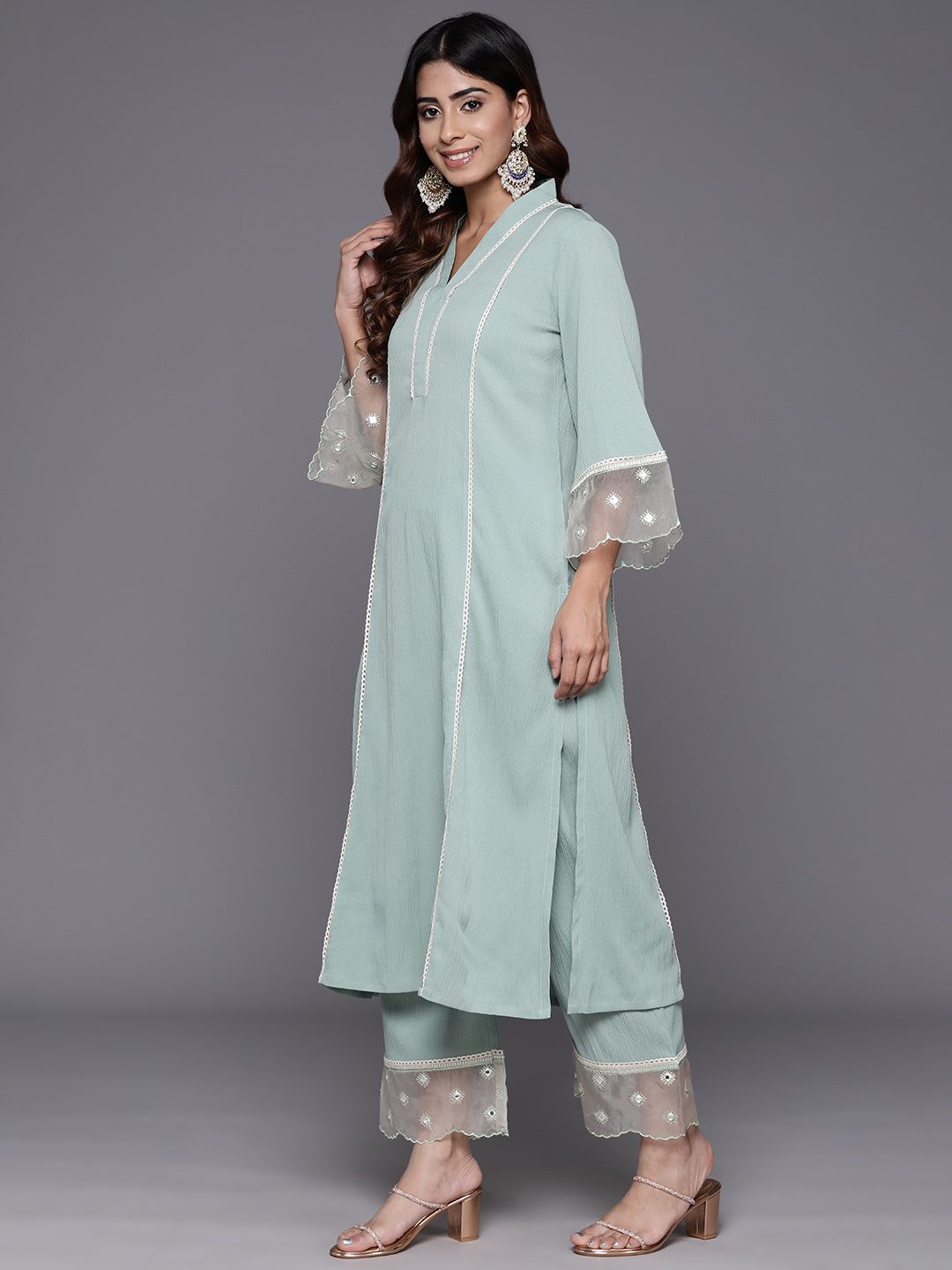 Dhiyona VA Women's Regular Silk Crepe Kurta with Trousers