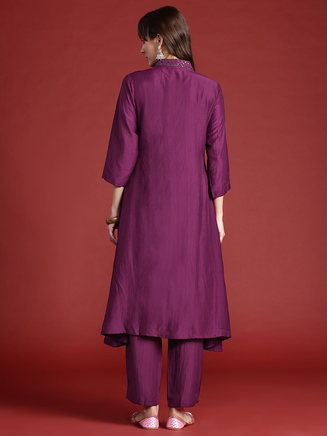 Embroidered Panelled Sequinned Kurta with Trousers