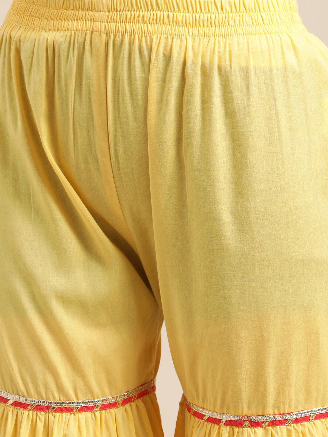 Dhiyona VA Women's Yellow & Pink Gotta Patti Pure Cotton Kurta with Sharara & Shibhori Dupatta
